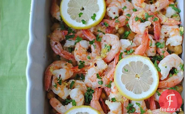 Camarones Al Limón Y Ajo Con Garbanzos