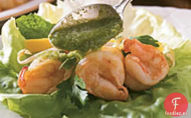 Camarones Salteados Con Salsa de Jalapeño, menta, jengibre y Mango