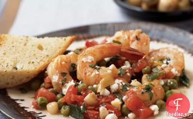Camarones con Limón, Menta y Queso de Cabra