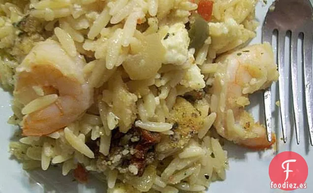 Orzo de Orégano de Limón al Horno y Camarones