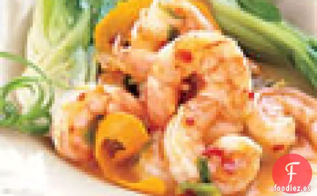 Camarón de Mandarina Picante y Dulce con Col de Bok Bebé