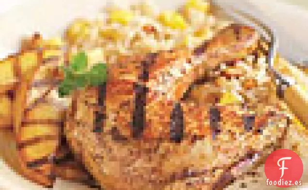 Pollo al Estilo Tandoori a la Parrilla y Mangos con Arroz Jazmín de Mango