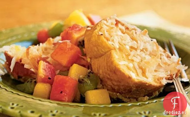 Tostada Francesa de Coco al Horno con Compota de Frutas Tropicales