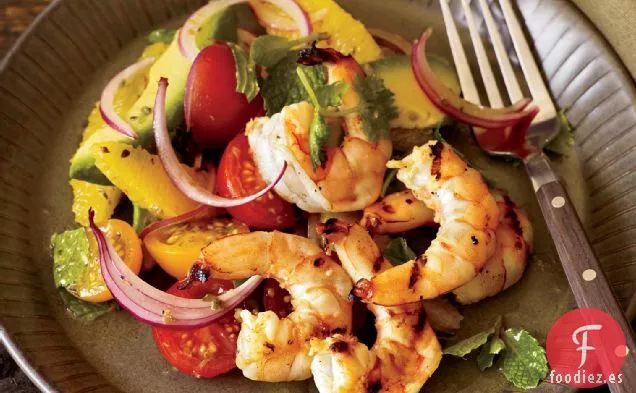 Camarones a la Parrilla con Ensalada de Aguacate y Naranja de Mamá