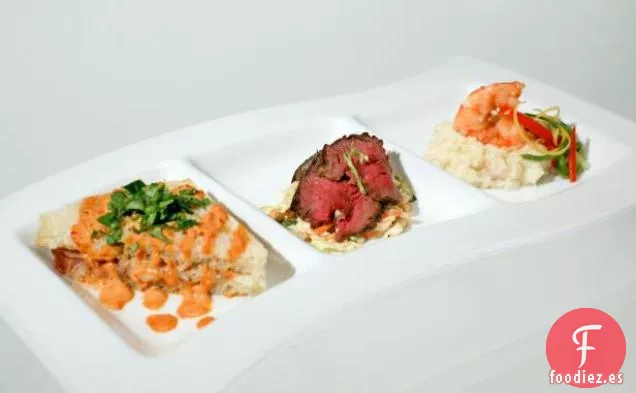 Camarones con Puré de Chirivía con Verduras en Escabeche