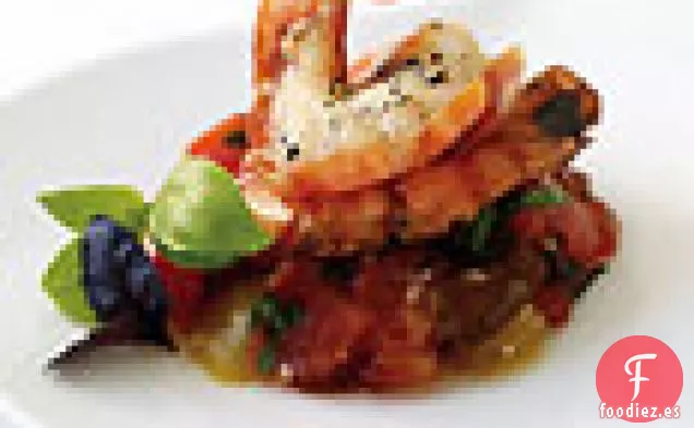 Camarones a la Parrilla con Cherokee y Tartar de Tomate Corazón de Buey