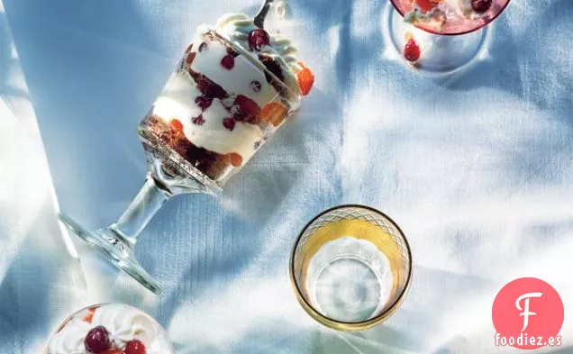 Pan de Jengibre con Kumquats Confitados y Arándanos Escalfados con Vino