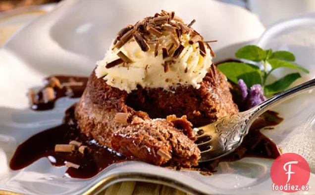 Soufflé de Chocolate con Mousse de Chocolate Blanco