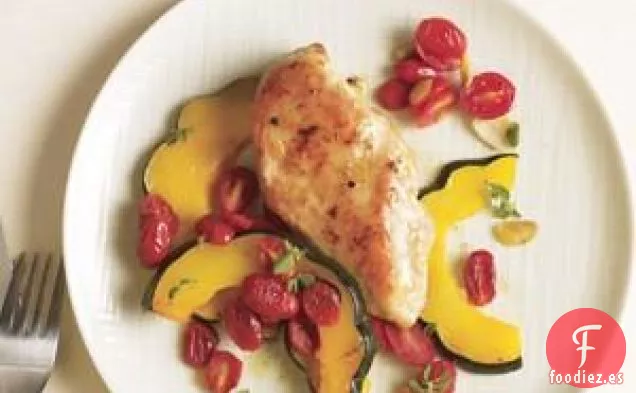 Pollo Con Calabaza De Bellota Y Tomates