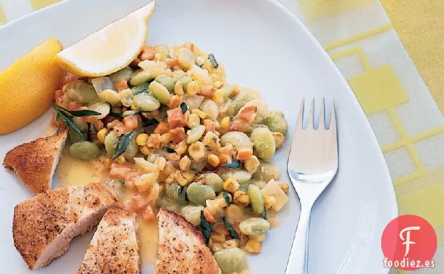 La sartén el Pollo con el Verano Succotash