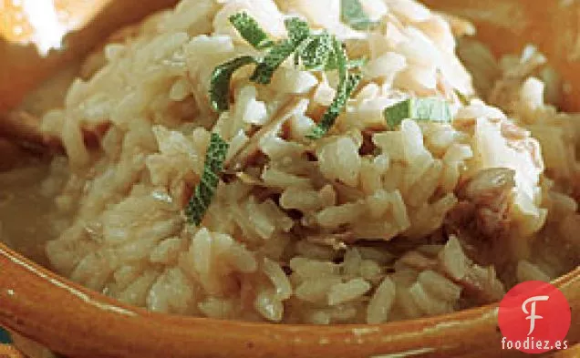 Risotto De Pato Confitado Con Mantequilla y Salvia