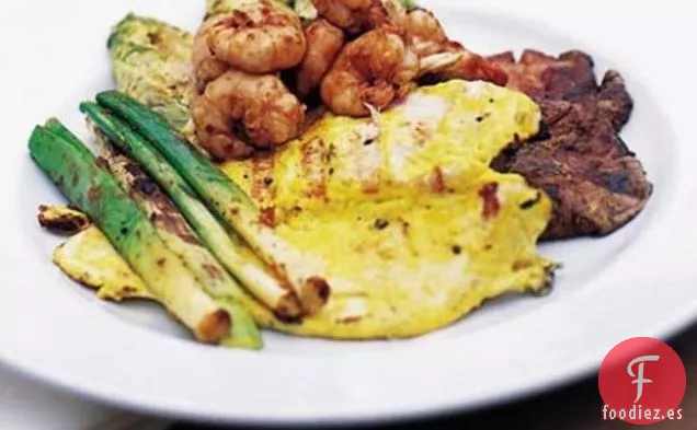 Pollo y Gambas A la Parrilla Con Lechuga y Champiñones