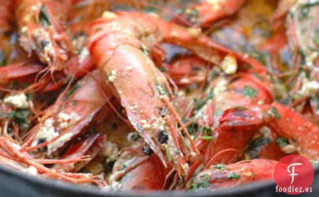 Gambas Con Limón, Chile, Ajo y Queso Feta