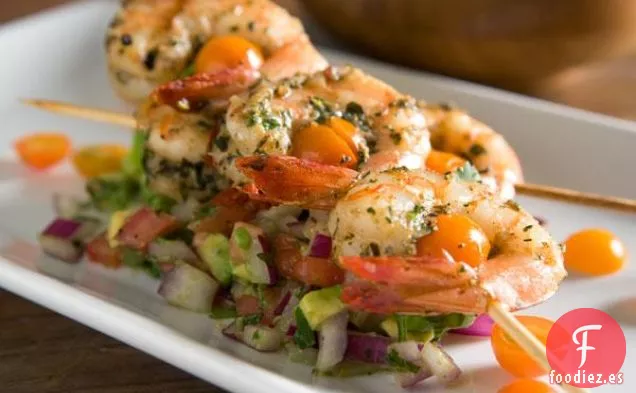 Gambas Con Comino A La Parrilla Con Salsa De Aguacate