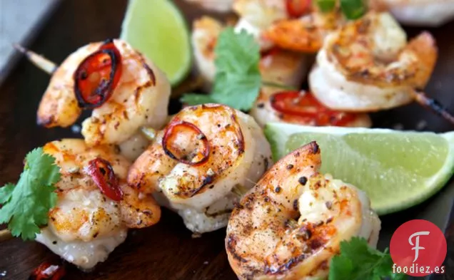 Brochetas de Langostinos con Chile y Miel