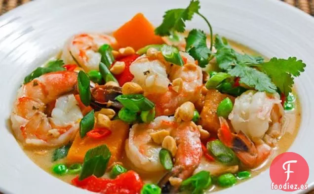 Sopa de Calabaza y Gambas al Curry Panang