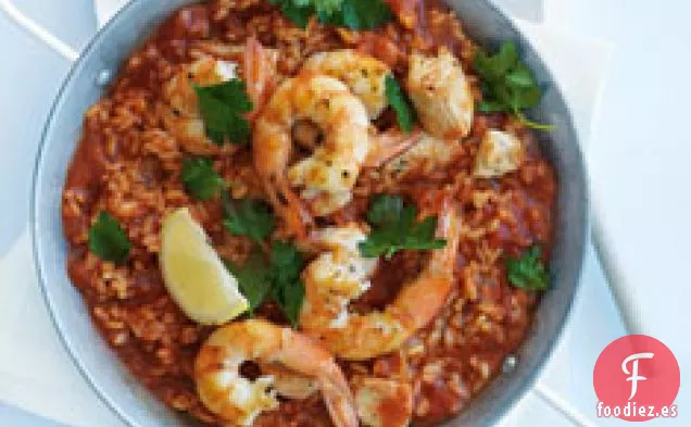 Paella De Pollo, Gambas Y Tomate