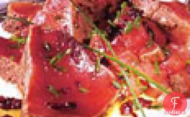 Atún marinado con Vinagreta de Oliva Negra