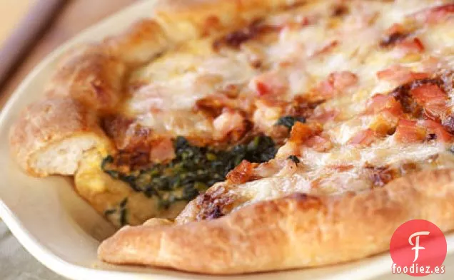 Quiche de Cebolla Caramelizada, Espinacas y Tocino