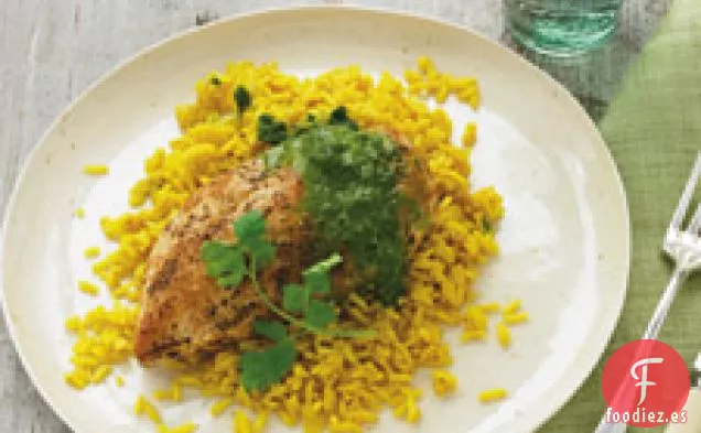 Pollo Al Curry Con Salsa De Cilantro Y Lima