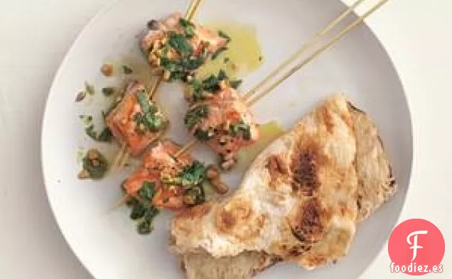 Brochetas De Salmón Con Salsa De Cilantro Receta