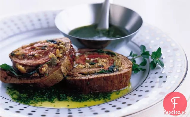 Filete de Costilla enrollado con Jamón y Albahaca