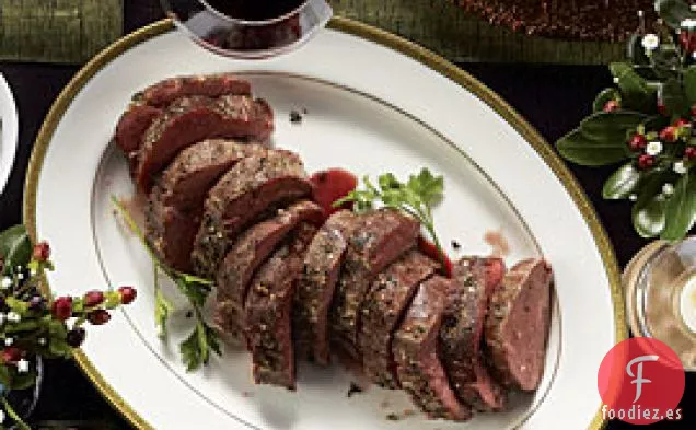 Lomo De Ternera Asado A Fuego Lento Con Ragoût De Doble hongo