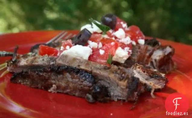 Bistec De Flanco Con Tomates Y Queso Feta