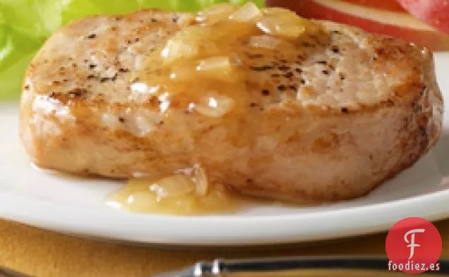 Chuletas De Cerdo Con Salsa De Sidra y cebolla
