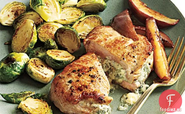 Chuletas de Cerdo Rellenas de Queso Azul con Peras
