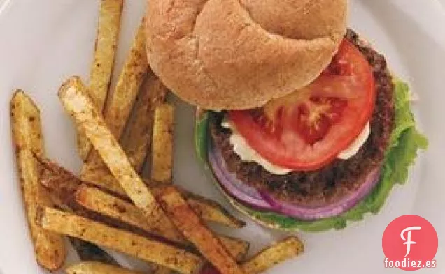 Hamburguesas De California Con Papas Fritas Picantes Al Horno