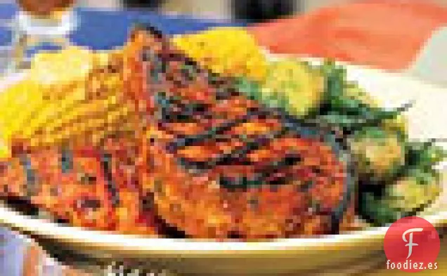 Pollo y Cerdo a la Parrilla con Glaseado de Naranja y Comino