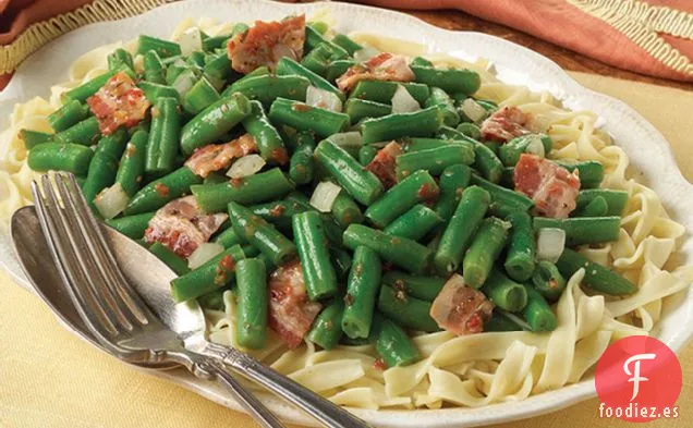 Judías verdes y Tocino con Pasta
