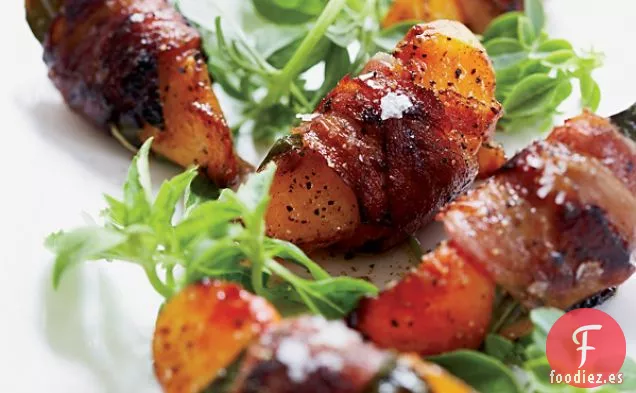 Melocotones Envueltos en Panceta con Albahaca y Balsámico Envejecido