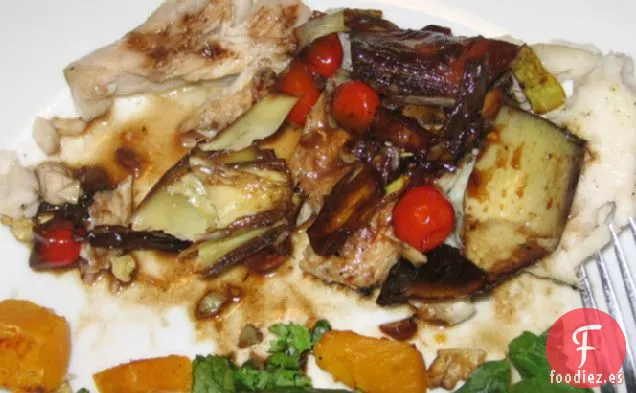 Lubina Con Alcachofas y Vinagre Balsámico