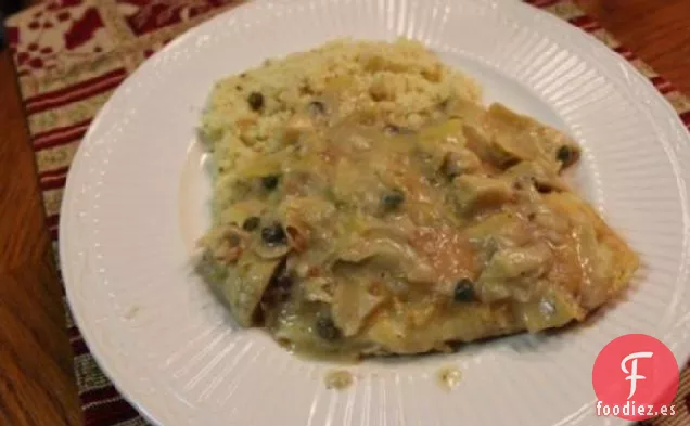 Tilapia Con Costra De Parmesano Con Salsa De Alcaparras De Limón