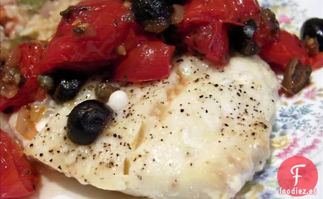 Bacalao Al Horno Con Tapenade De Tomate Y Oliva