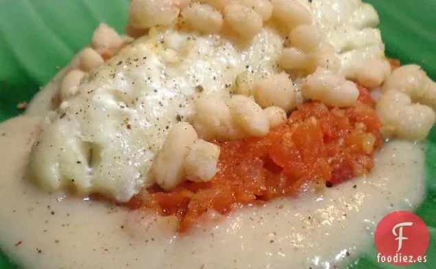 Bacalao Asado Con Frijoles Blancos, Compota de Tomate y Aceite de Trufa