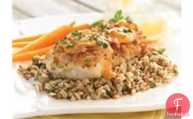 Bacalao con Costra de Pretzel con Salsa Dijon de Albaricoque