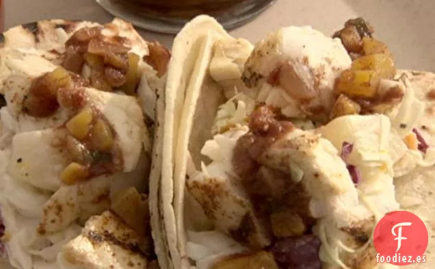 Tacos de Fletán con Salsa de Melocotón