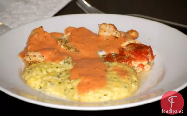 Fletán Asado Con Salsa De Crema De Tomate
