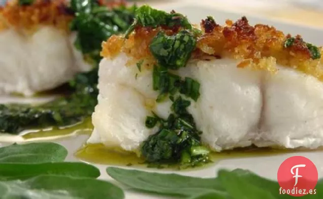 Fletán Asado Con Salsa De Hierbas Frescas