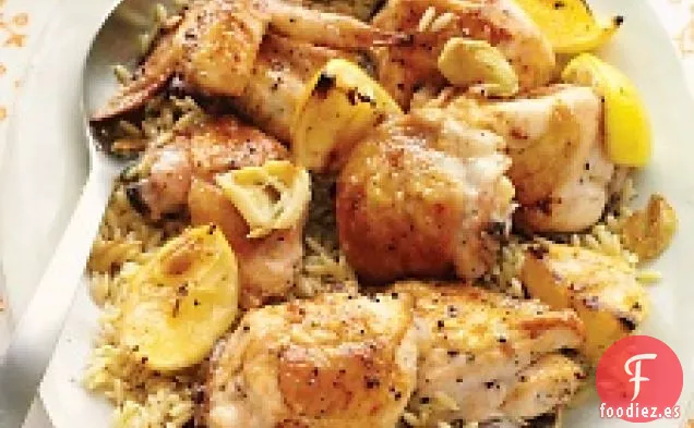 Pollo Asado Al Limón Con Ensalada De Rúcula Y Orzo Eneldo