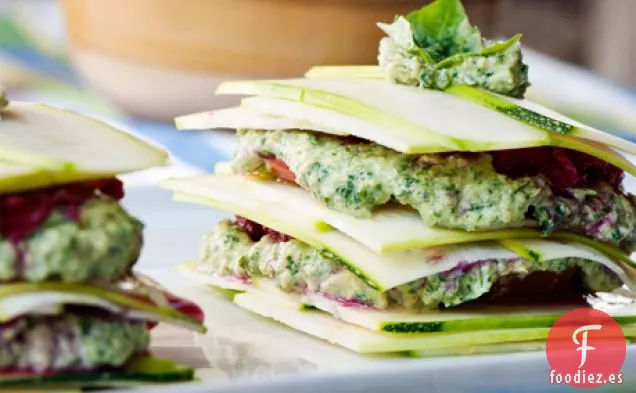 Lasaña de Chucrut de Pesto de Semillas de Calabaza de Rúcula