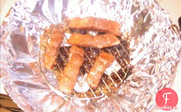 Salmón ahumado en un Wok