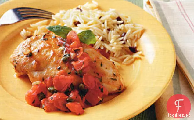 Salteado de Pollo de Verano con Salsa de Tomate y Albahaca