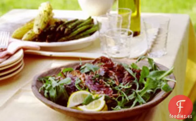 Cangrejo De cáscara Blanda A La Parrilla, Maíz Y Espárragos Con Pesto De Rúcula