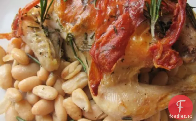 Gallinas de Caza de Cornualles con Jamón y Romero con Judías Blancas