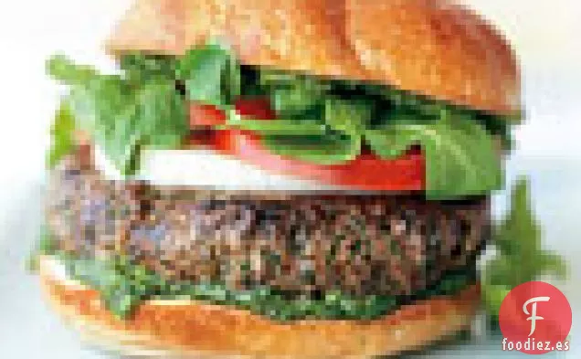 Hamburguesas con Mozzarella y Pesto de Espinacas y Rúcula
