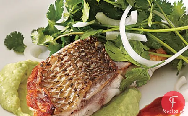 Lubina Rayada con Ensalada de Cilantro y Cebolla